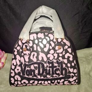 Von Dutch Pink and Black Cheetah Bowling Bag